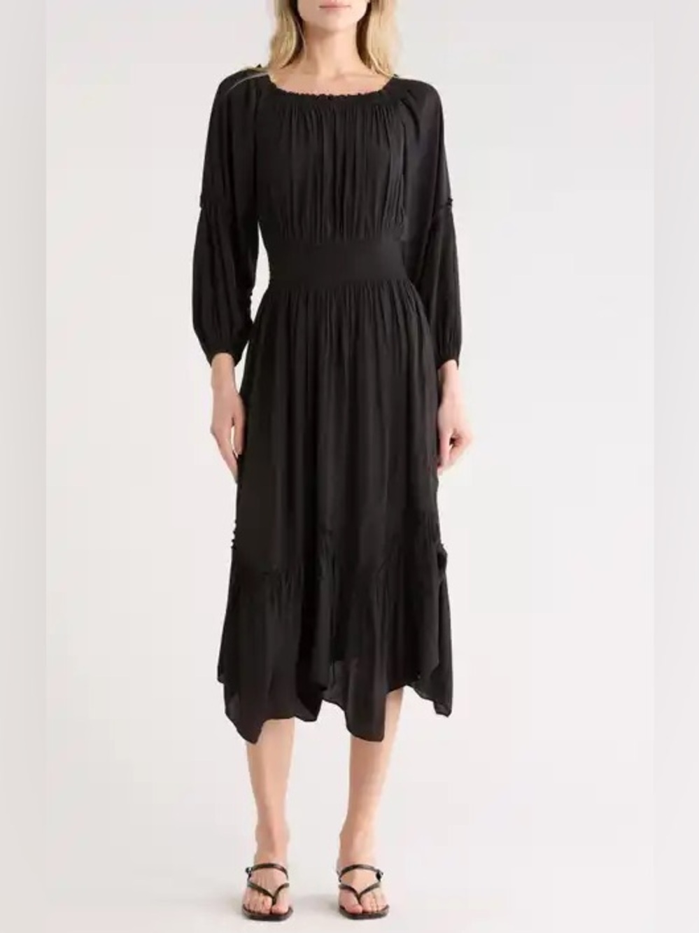 Ramy Brook Black Midi Tiered Dress